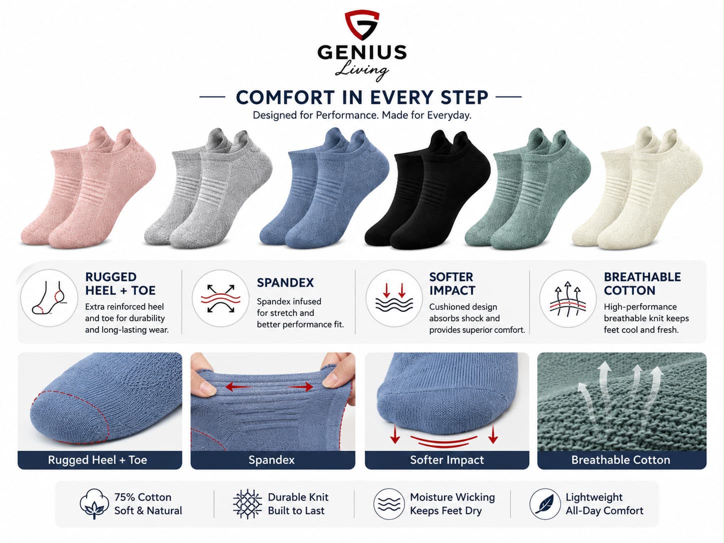 Trainers socks, 6 pairs, Premium quality soft Cotton Low Cut Socks UK 6-11