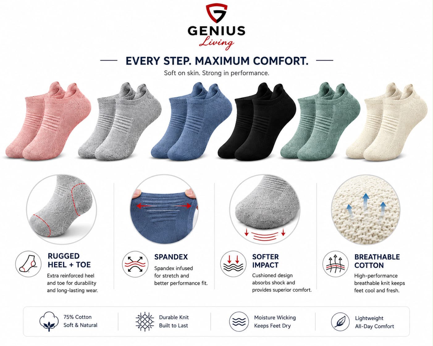 Trainers socks, 6 pairs, Premium quality soft Cotton Low Cut Socks UK 6-11