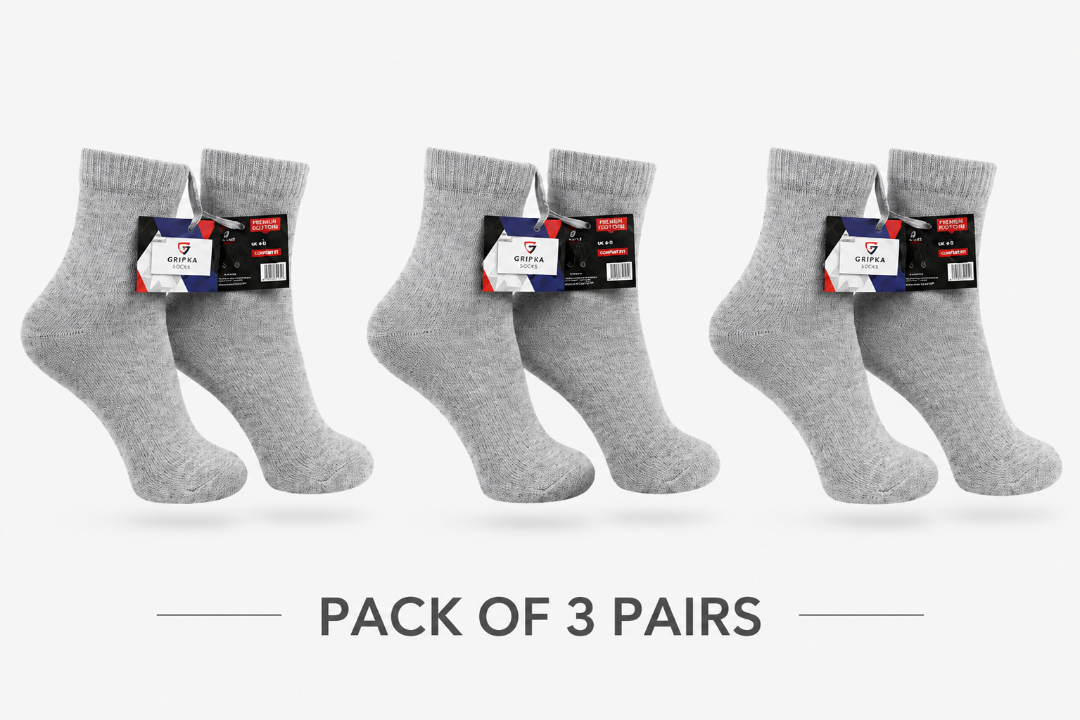 Men's Premium Cotton Ankle Socks (Pack of 3 Pairs)