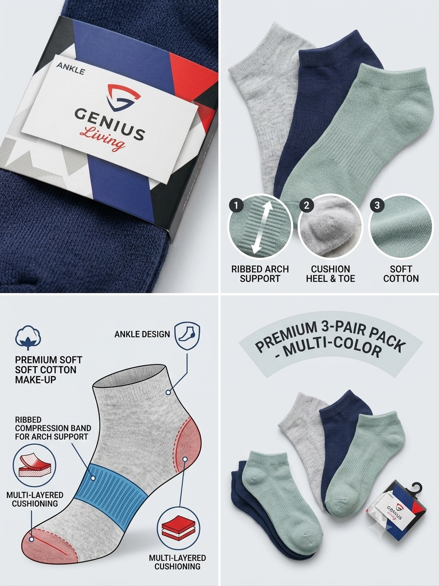 3 Pairs Trainer Socks Men women soft Cotton cushion Ankle multicolour Socks 7-11